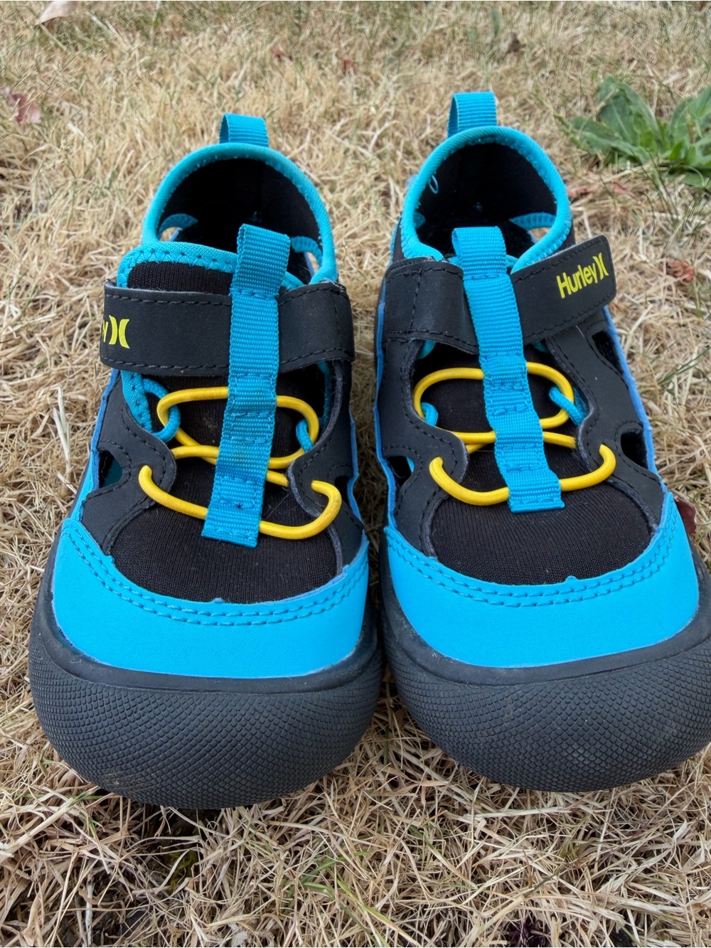 Hurley Kids Blue and Black Water Shoes with Yellow Accents